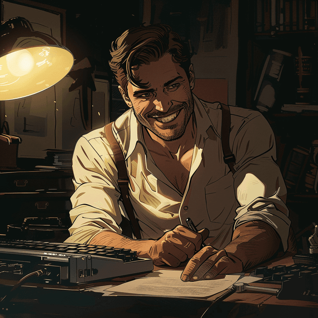 A handsome man generating an AI story.